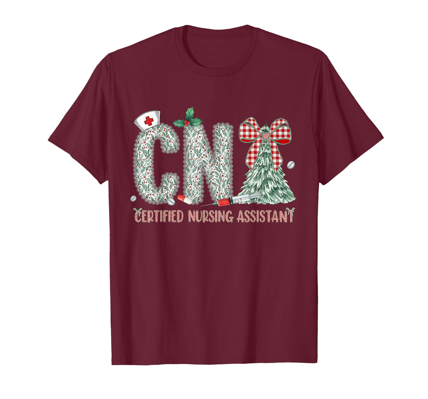 Coquette Preppy Christmas CNA Nurse Christmas Tree T-Shirt