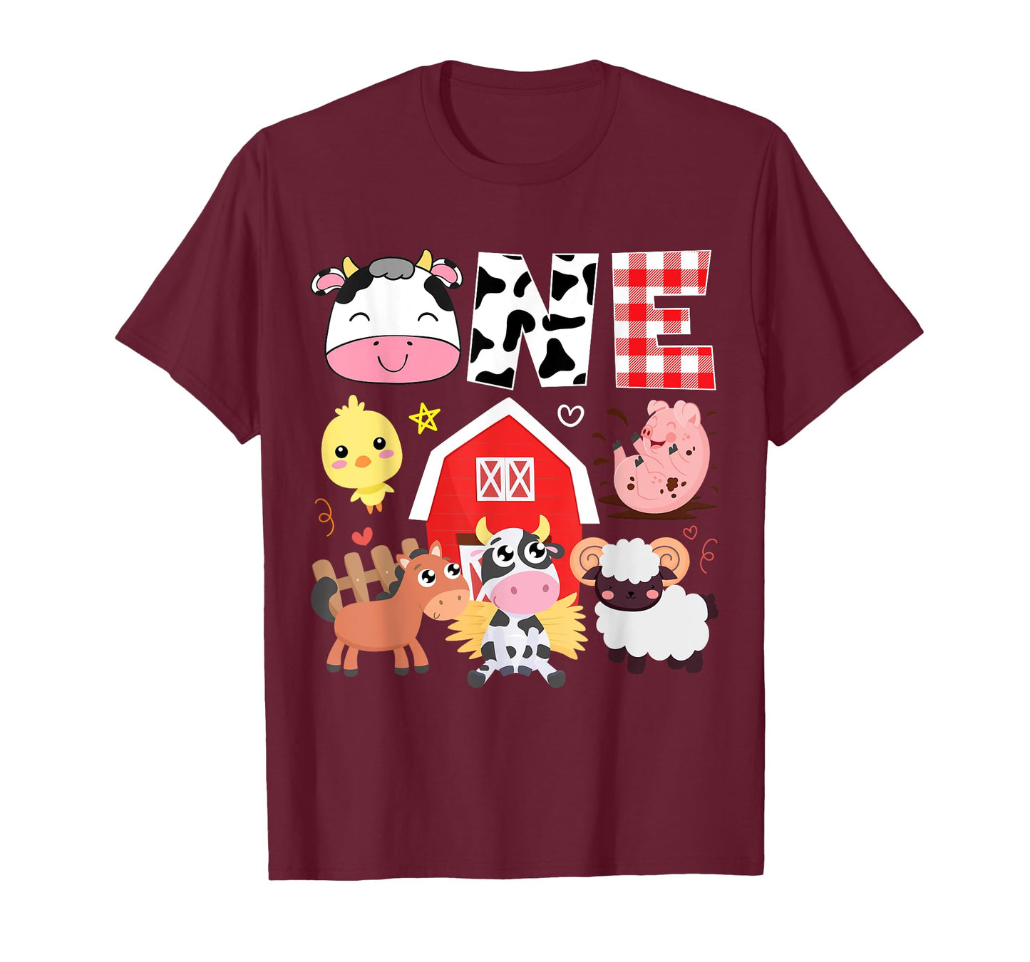 1st Birthday One Year Old Farm Theme Animals Birthday Party T-Shirt
