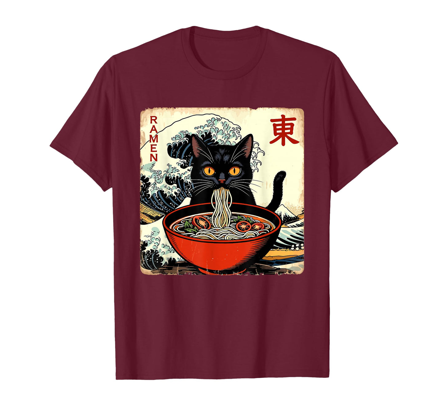 Anime Cat Ramen Japanese Funny Graphic Tees Kawaii Cat Anime T-Shirt