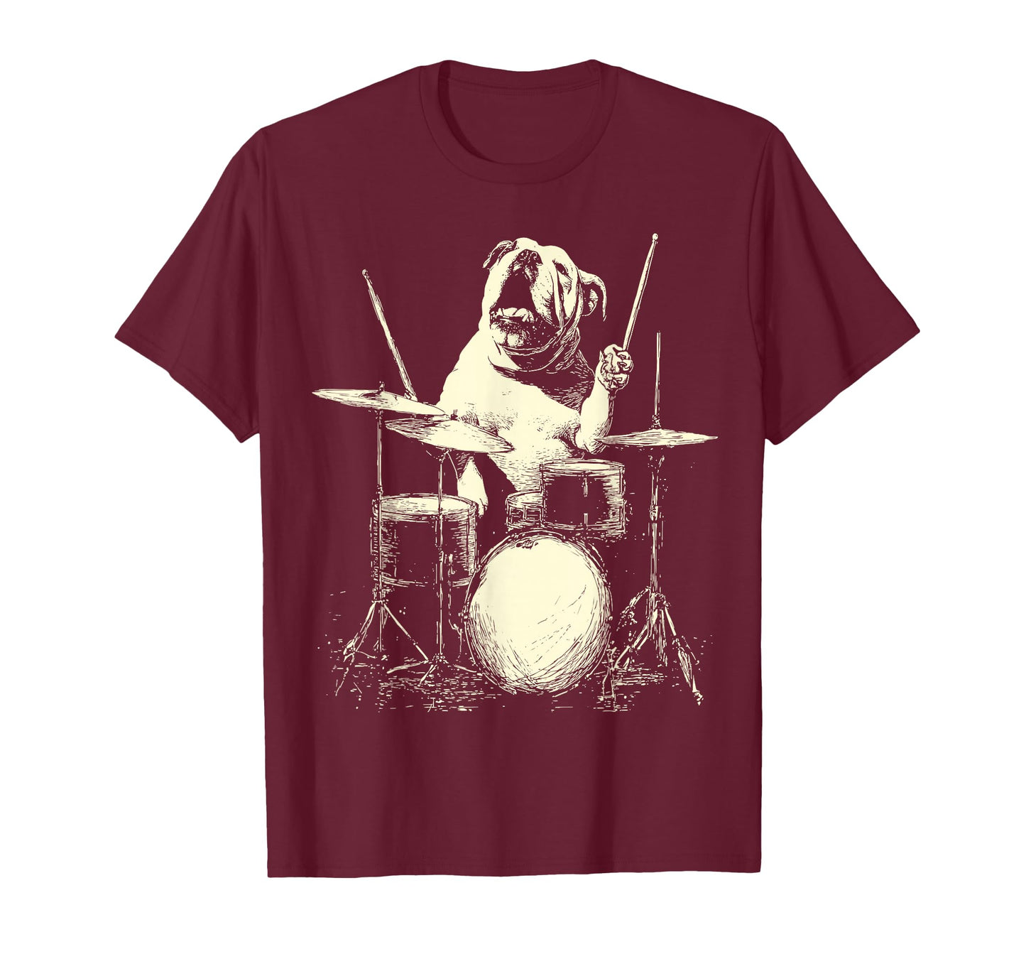 Cute British Bulldog Playing Drums Funny Music Dog Drummer T-Shirt