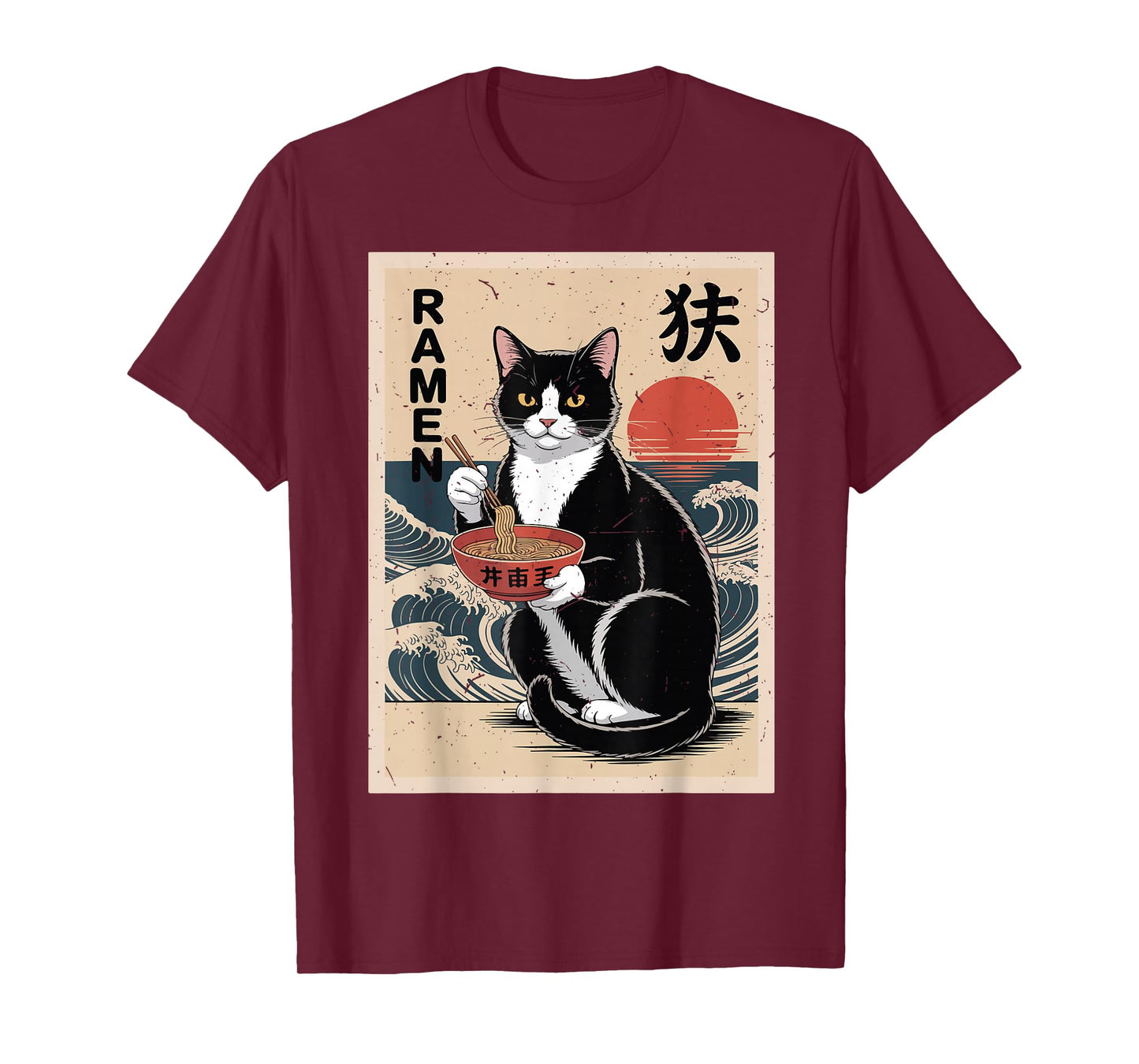 Tuxedo Cat Eating Ramen Kawaii Funny Cat Lover Gift Men Dad T-Shirt