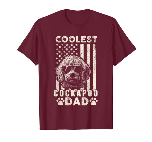 Coolest Cockapoo Dad Vintage American Flag Funny Fathers Day T-Shirt