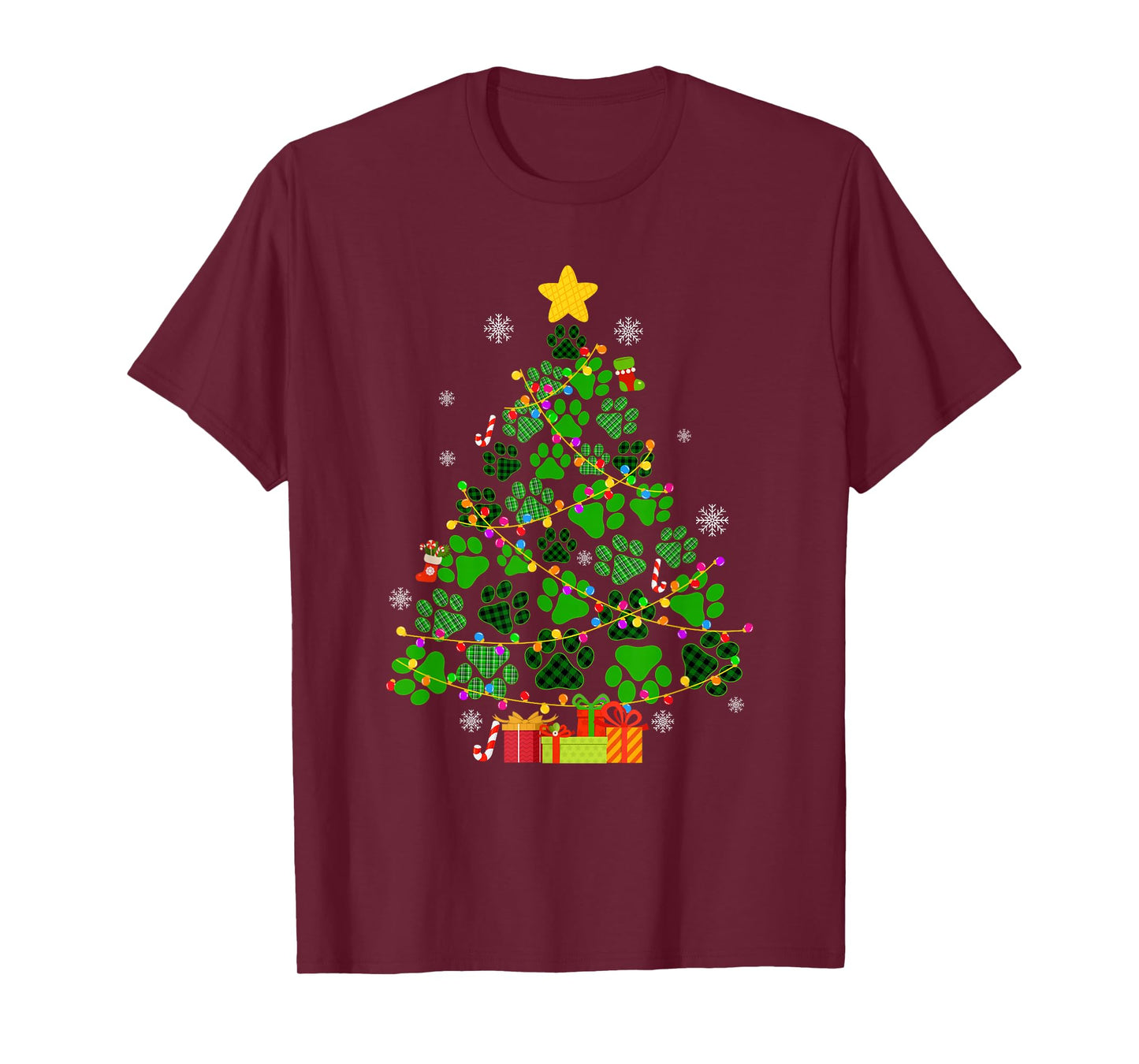 Funny Dog Cat Paws Christmas Tree Xmas Lights Animal Lovers T-Shirt