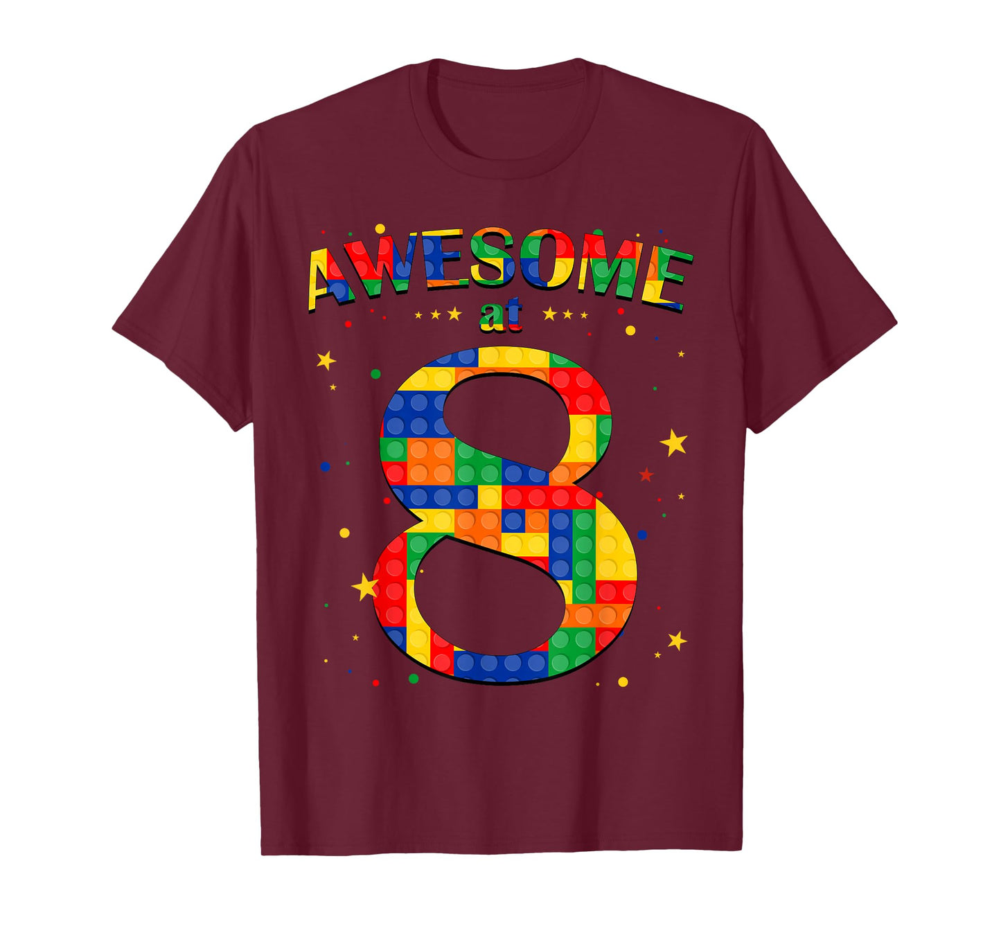 Building Blocks Bricks Awesome at 8 Years Old Birthday Boy T-Shirt