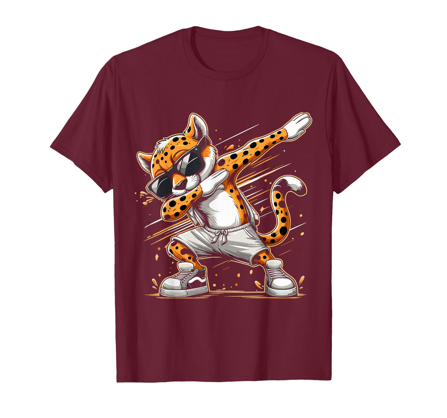 Dabbing Cheetah Wear Glasses Cute Funny Cheetah Animal T-Shirt, Small, Black