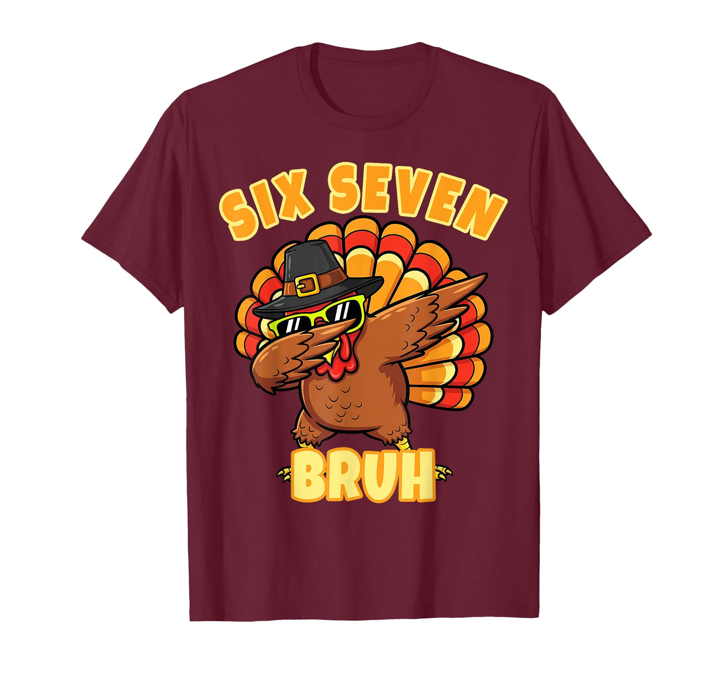 Six Seven Bruh Dabbing Turkey Thanksgiving 67 Meme Retro T-Shirt