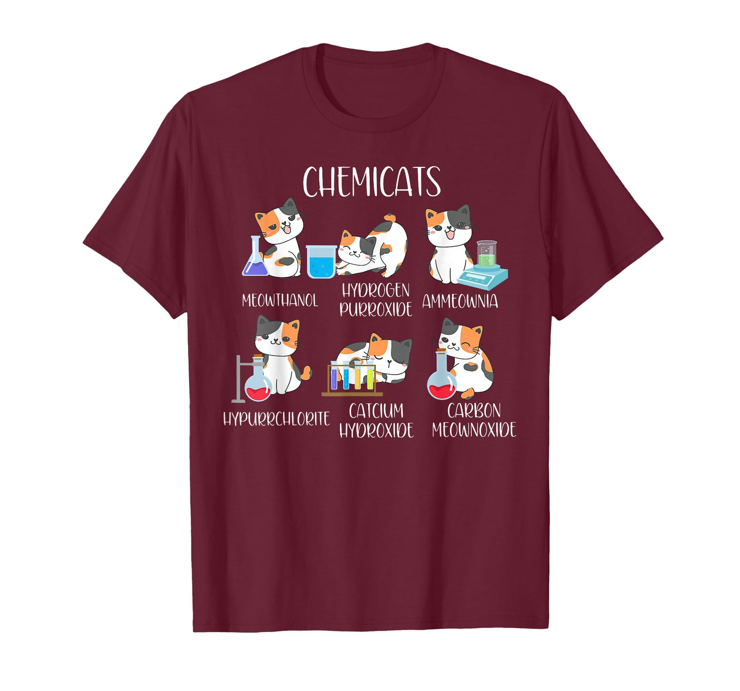 Cute Cats Scientist Science Teacher Cat Lover T-Shirt, Unisex-Adults, Black, Small, Short Sleeve, T-Shirt
