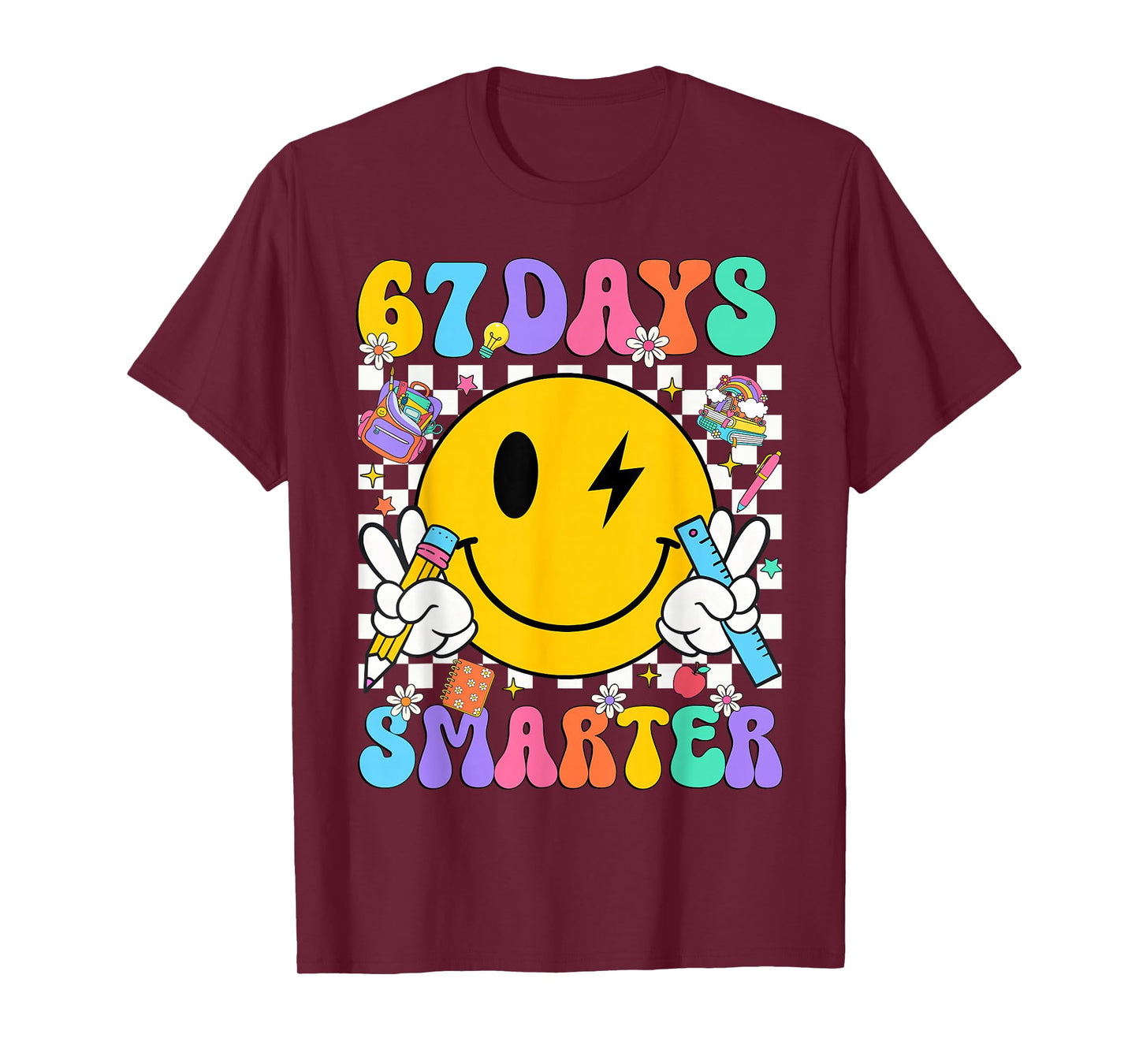 67 Days of School Smile Face 67 Days Smarter Teacher Kids T-Shirt