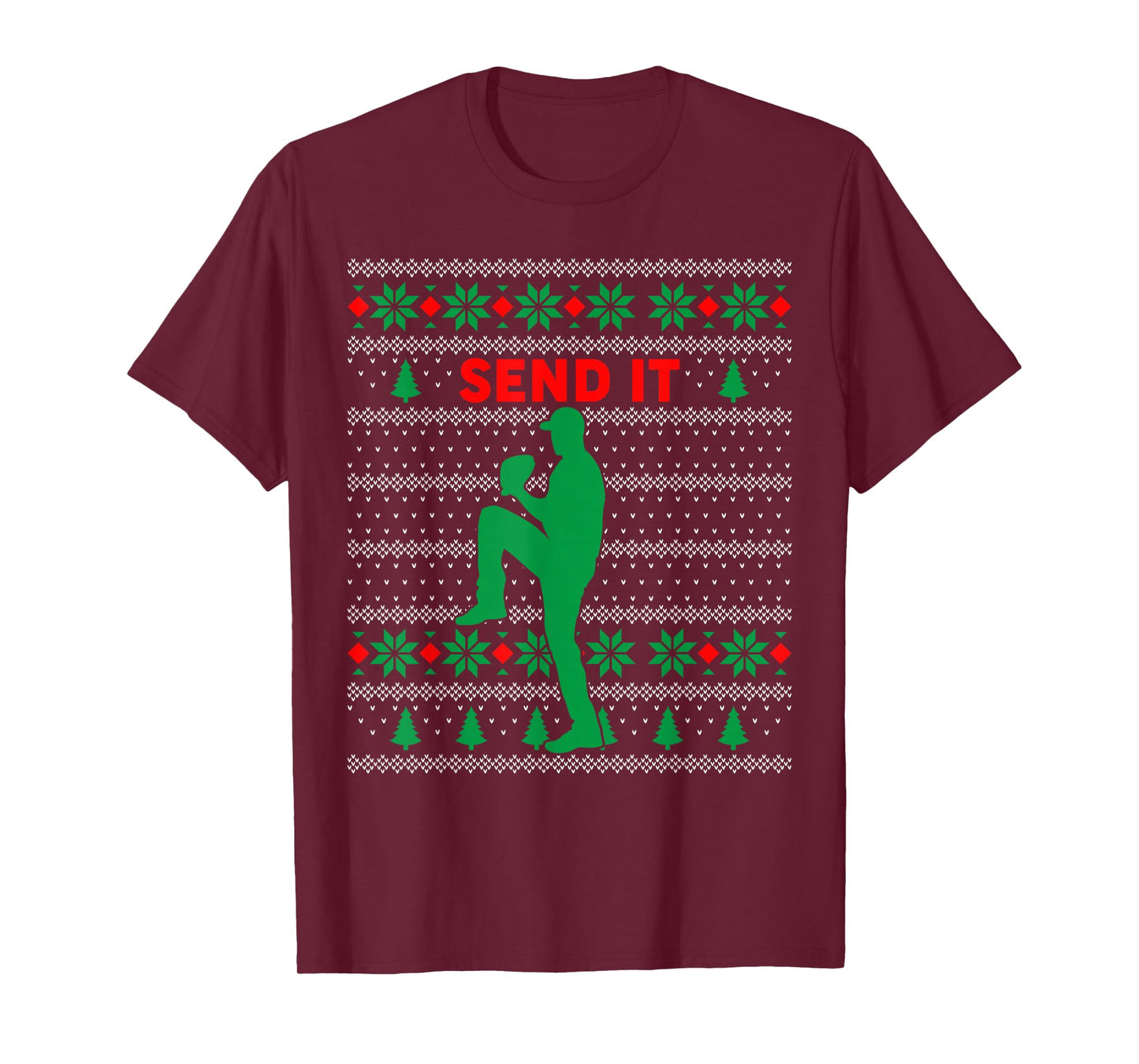 Baseball Player Christmas Pajama Send It Funny Xmas PJs Boys T-Shirt