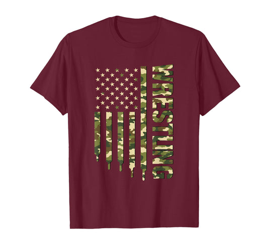 Wrestling Camo Flag, Wrestling Vertical Camo Design T-Shirt