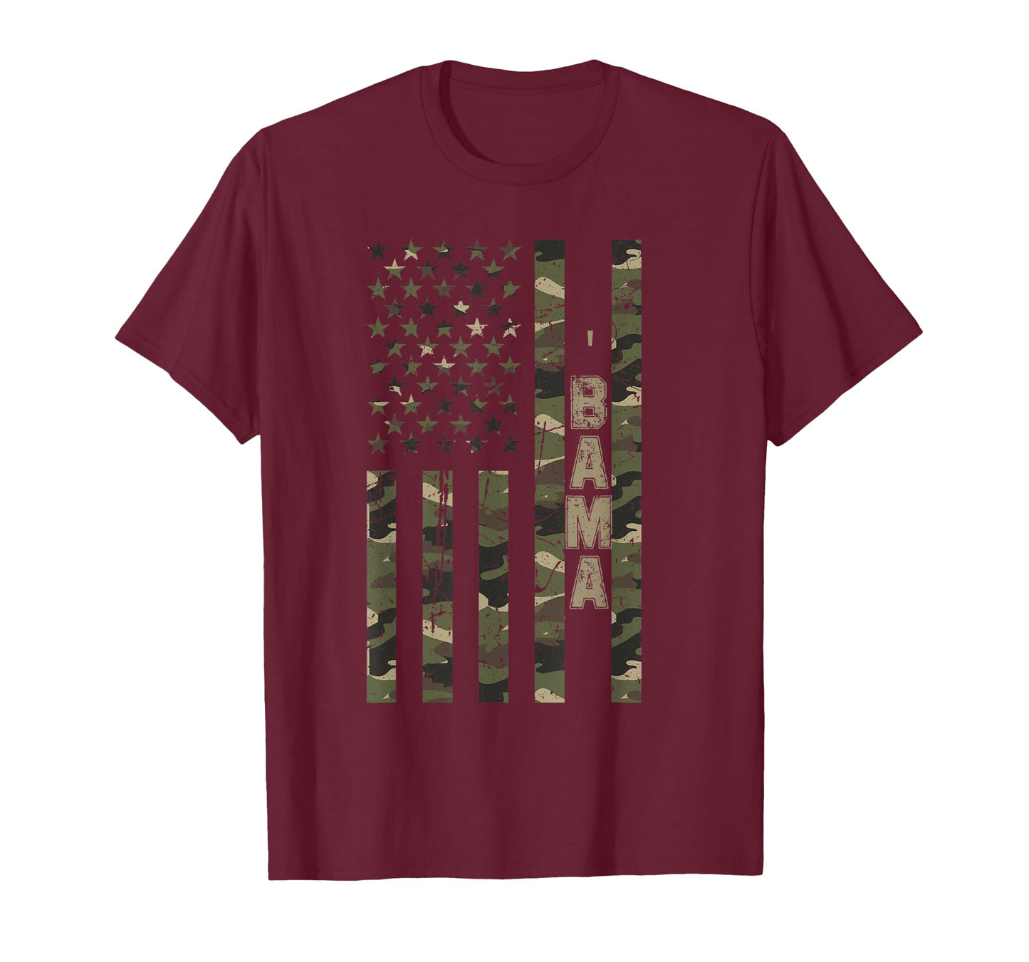 'Bama United States Alabama Distressed Camo w US Flag T-Shirt