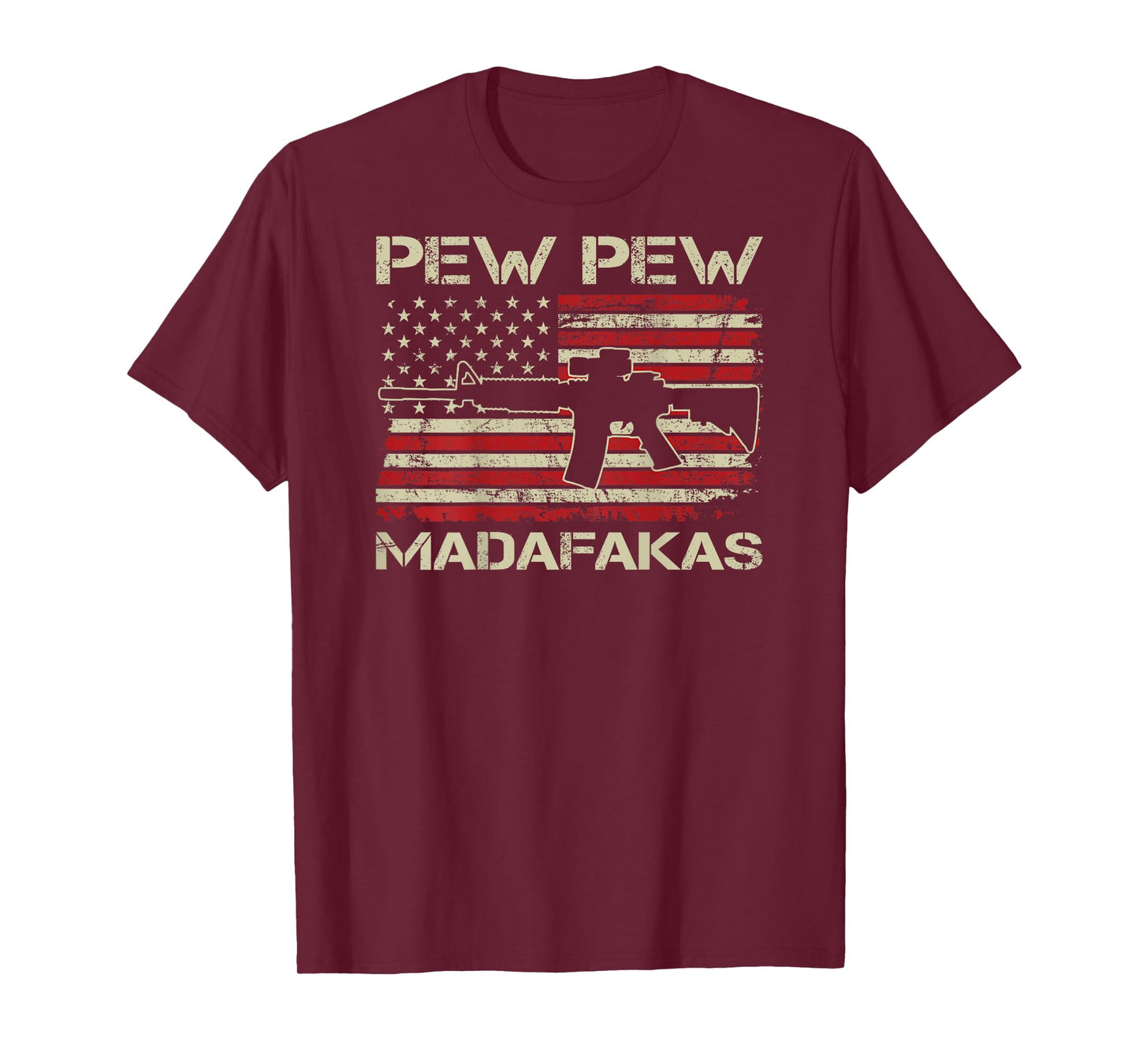 Pew Pew Madafakas - AR15 USA Flag Funny Gun Joke (ON BACK) T-Shirt