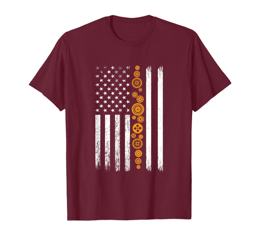 Engineering Gear Cog USA Flag Funny Mechanical Engineer T-Shirt for Women Men