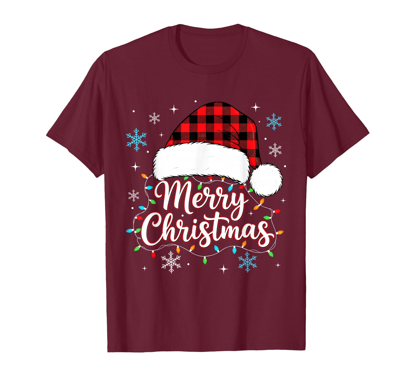 Funny Merry Christmas Buffalo Plaid Santa Hat Men Women Kids T-Shirt