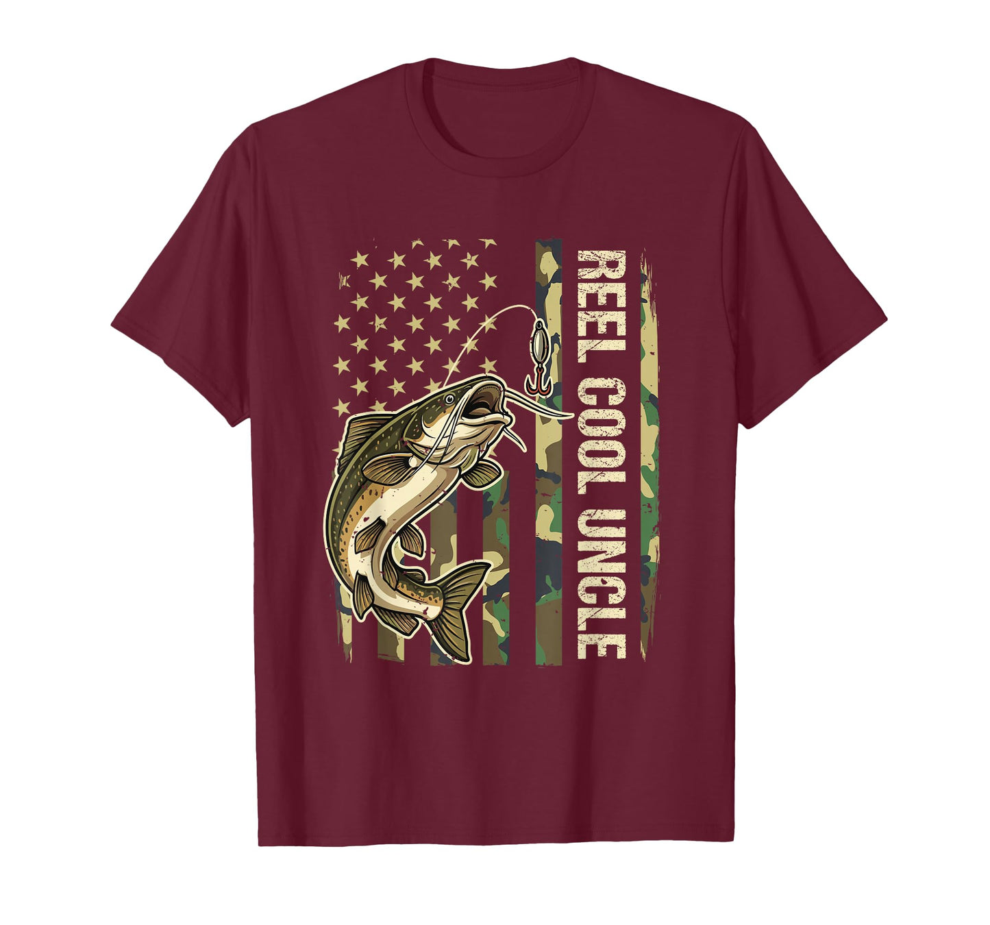 Vintage Reel Cool Uncle Catfish Fishing Camo Flag Fisherman T-Shirt