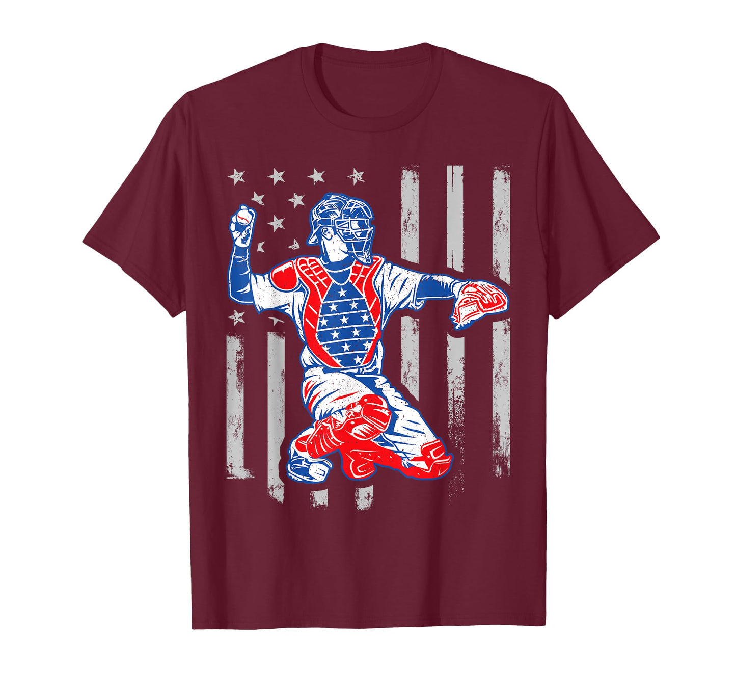 American Baseball Catcher USA Vintage Flag 4th of July Boys T-Shirt