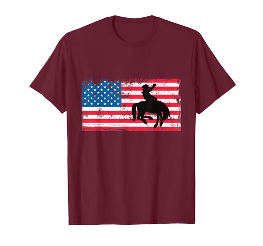 Vintage US Flag Bronc Riding Cowboy Silhouette T-Shirt