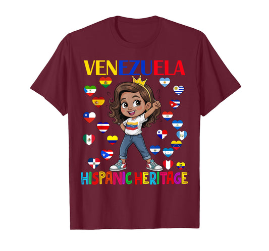 Cute Girl Hispanic Heritage Month Venezuela Flag Kids T-Shirt