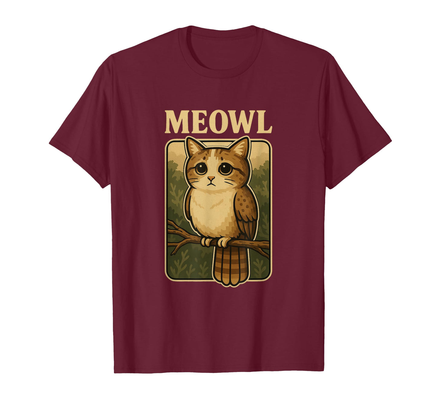 Meowl - Funny Meow Cat Owl Brainrot Meme Teen Kids Gaming T-Shirt