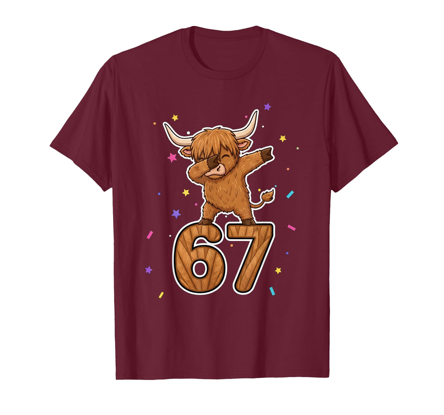 Dabbing 67 Highland Cow 67 Funny Six Seven Gen Z Slang Meme T-Shirt