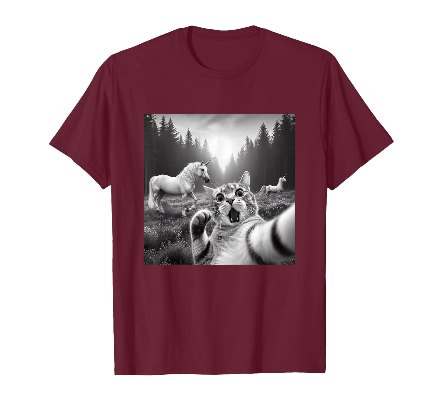 Funny Surprised and Scared Cat Selfie with Unicorns T-Shirt