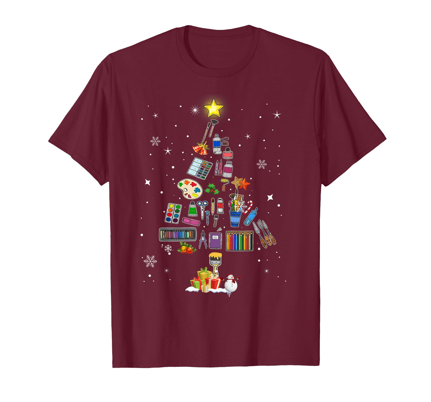 Art Lovers Christmas Tree Outfits Art Teacher Ugly Artist Xmas Pajama T-Shirt