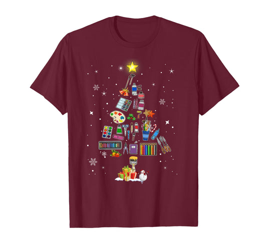 Art Lovers Christmas Tree Outfits Art Teacher Ugly Artist Xmas Pajama T-Shirt