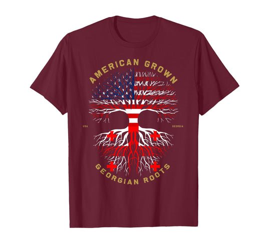 American Grown With Georgian Roots Tree USA Flag Gift T-Shirt