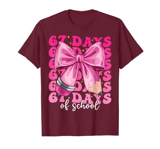 67 Days of School Funny 6 7 Coquette Bow Meme Teachers Girls T-Shirt