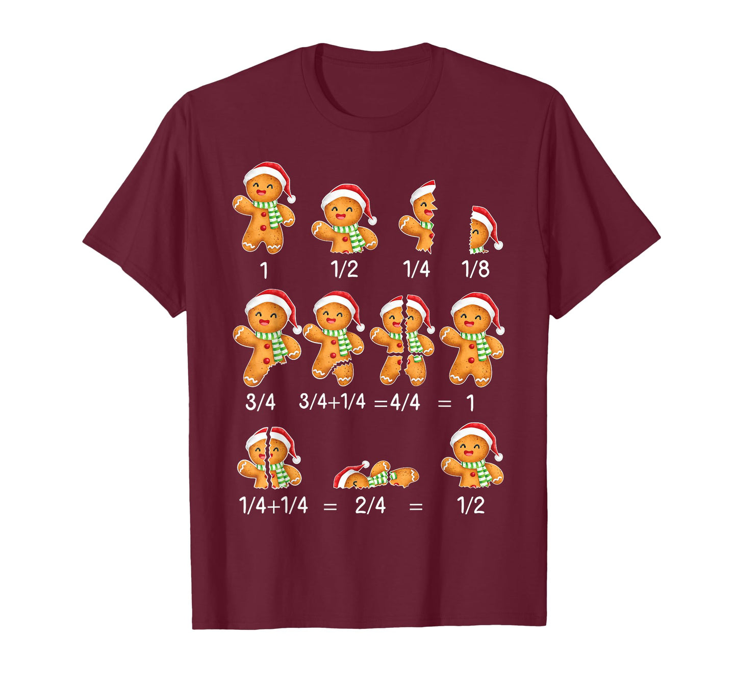 Gingerbread Cookie Santa Hat Fraction Math Teacher Xmas T-Shirt