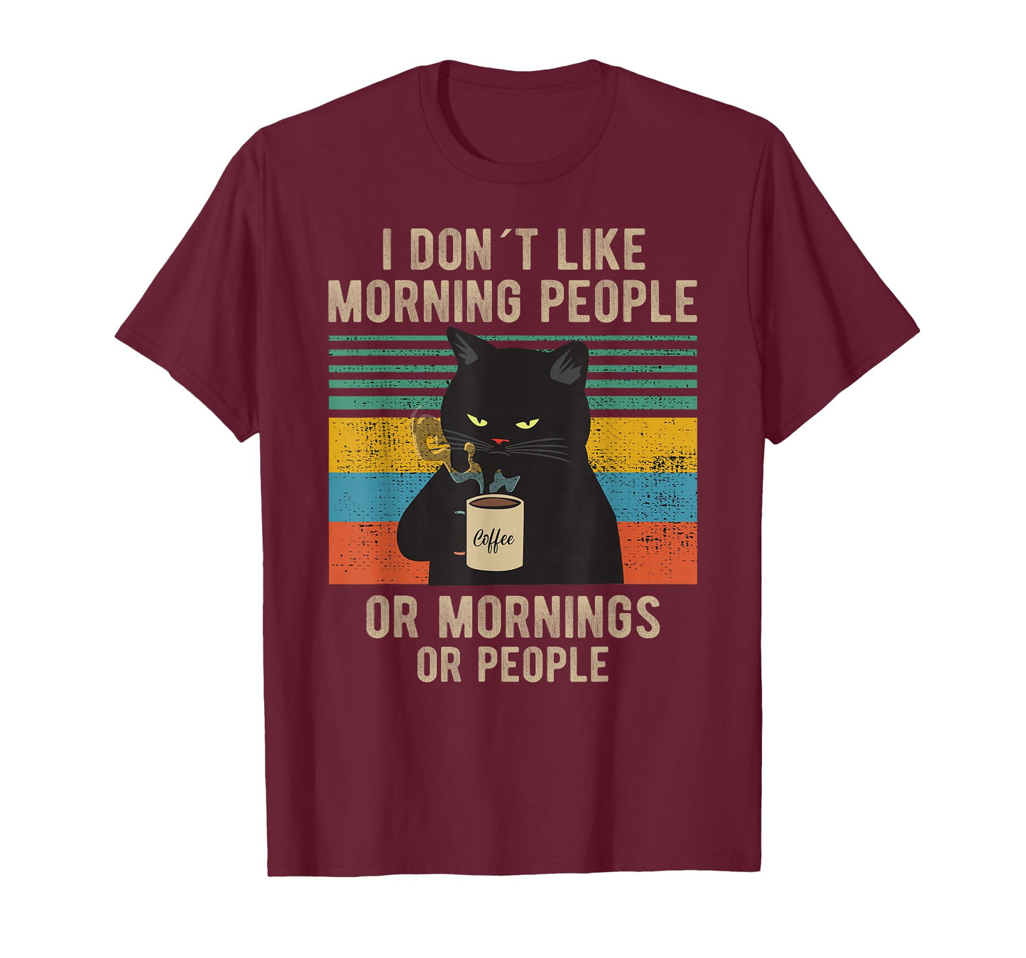 I Hate Morning People and Mornings and People Coffee Cat T-Shirt Small
