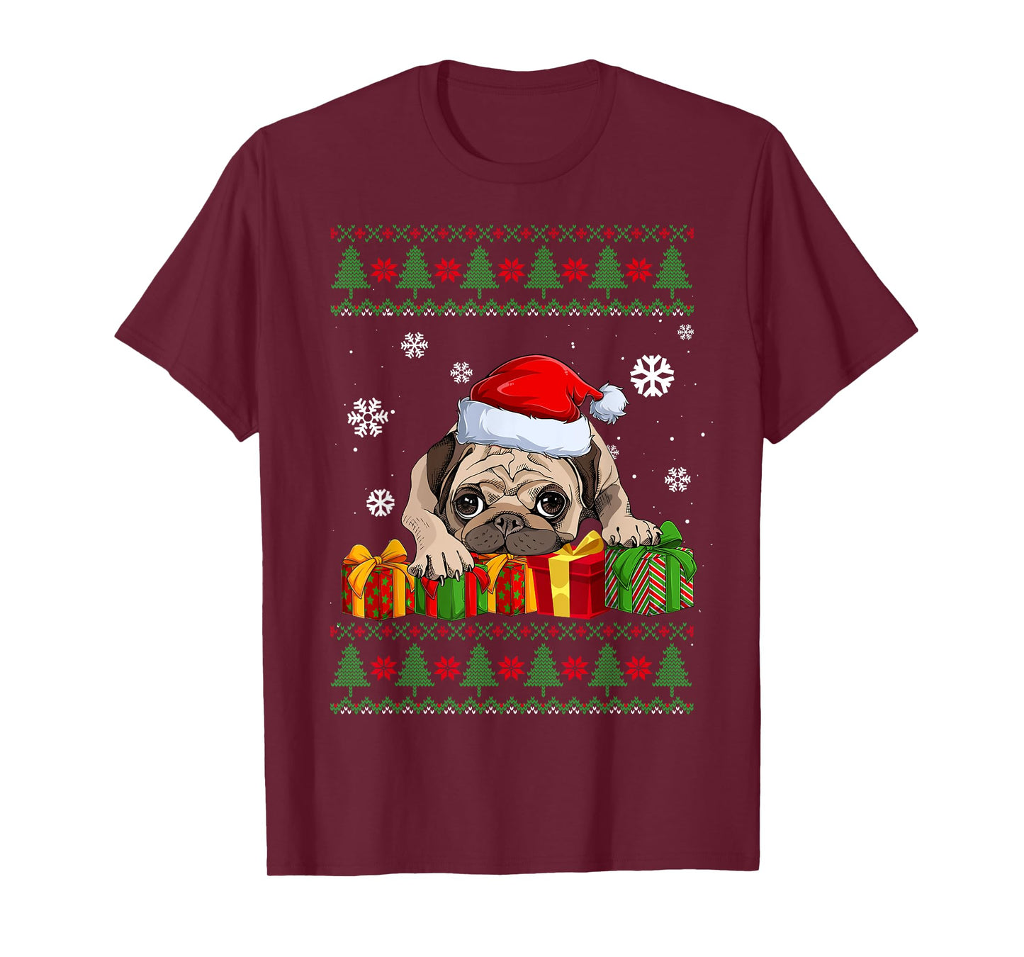 Funny Dog lovers Cute Pug Santa Hat Ugly Christmas Sweater T-Shirt