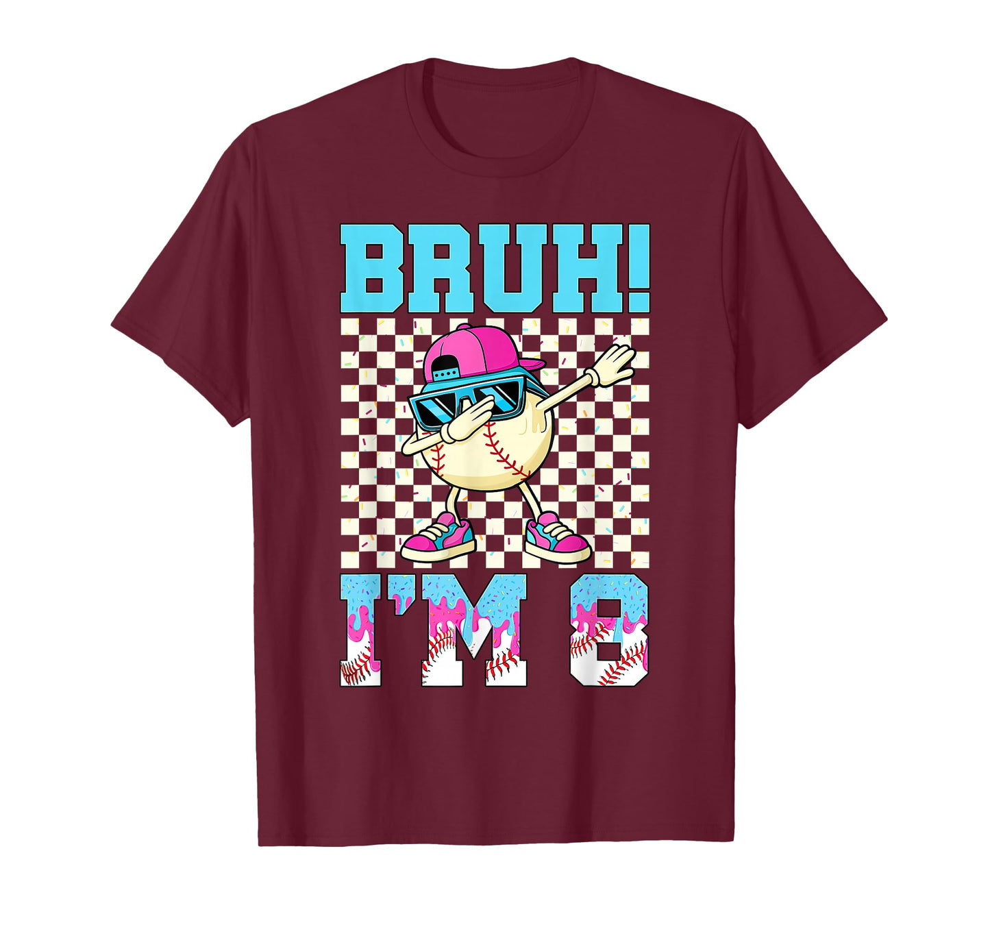 8th Birthday Dabbing Baseball Boys Bruh I'm 8 Year Old T-Shirt