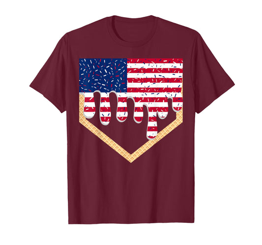Baseball Ice Cream Drip 4th of July Red Blue & White Drip T-Shirt