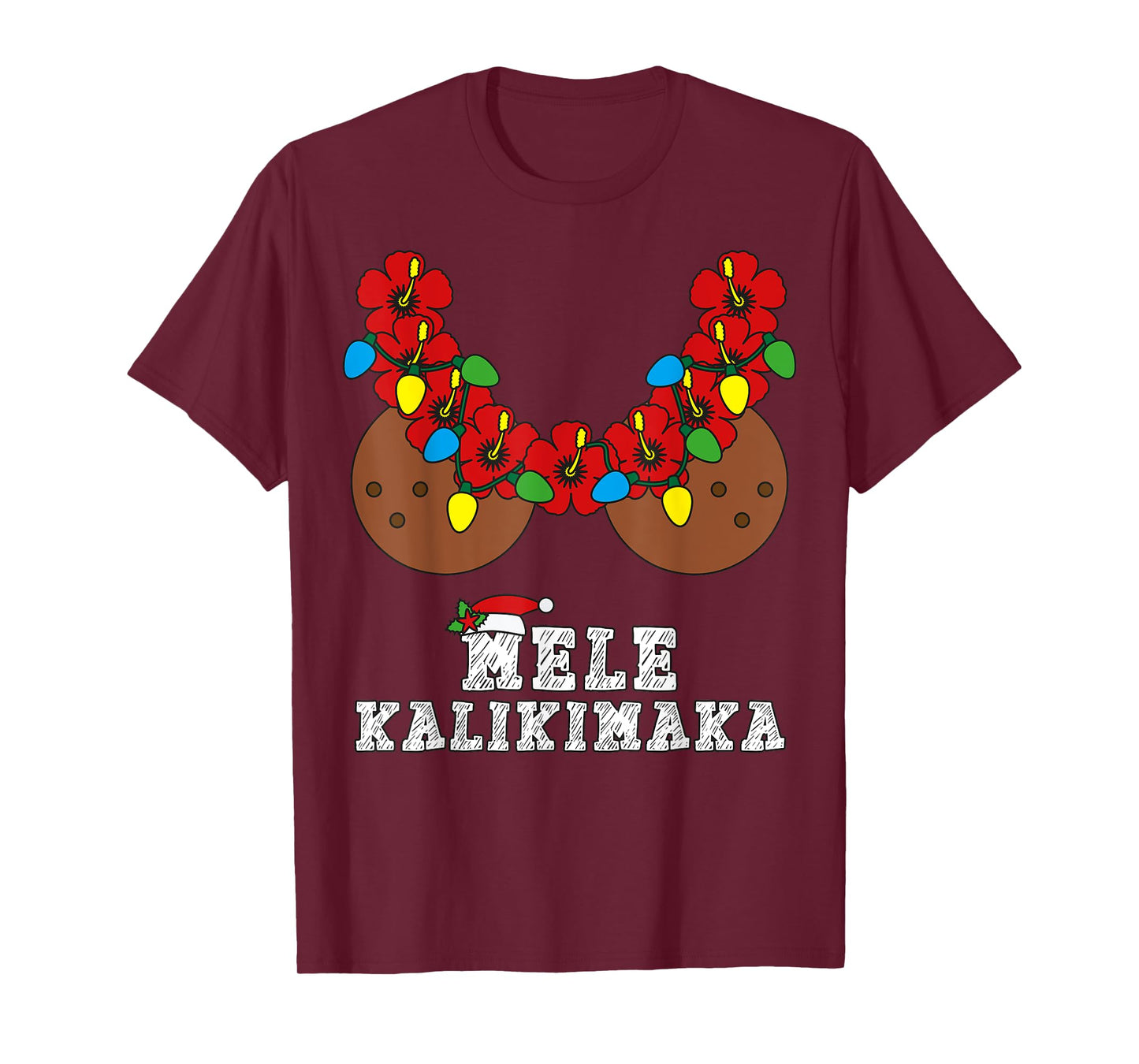 Christmas in July Mele Kalikimaka Coconut Bra Hawaiian Beach T-Shirt for Men Women