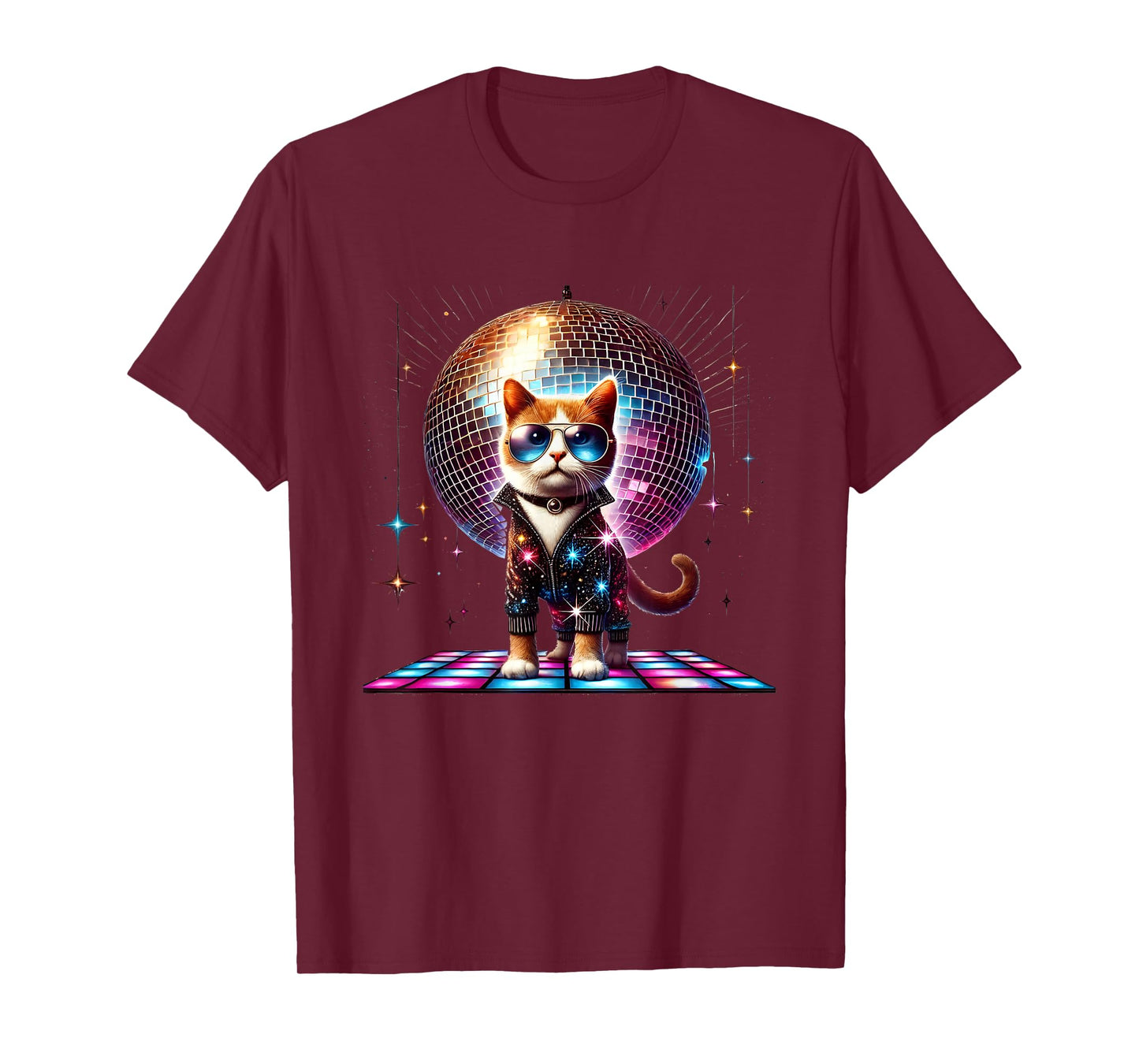 Dancing Cat Disco Ball Kitten Kitty Lover Funny Party Animal T-Shirt