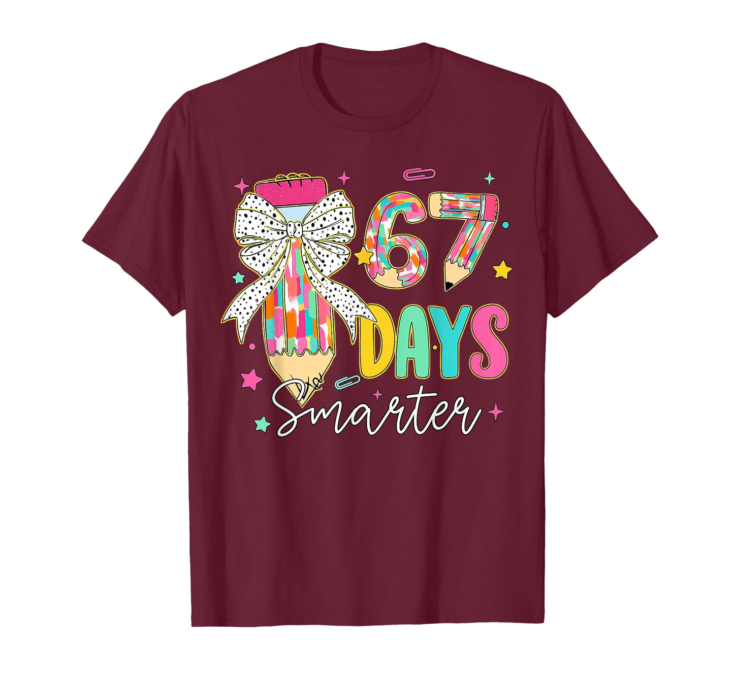 67th Day of School 67 Days Smarter Coquette Bow Teacher T-Shirt
