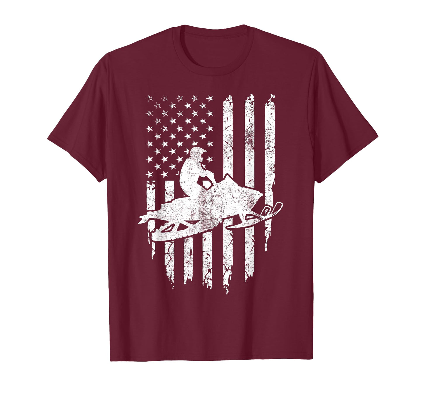 Vintage American Flag Snowmobiling Snowmobile Rider T-Shirt