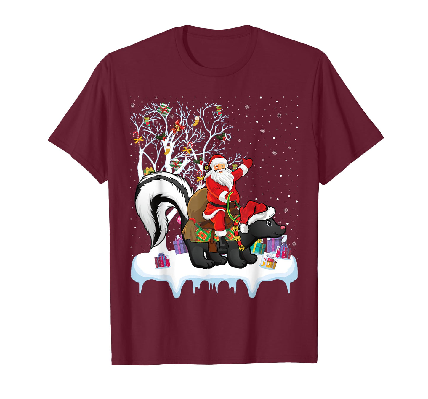 Skunk Lover Xmas Gift Santa Riding Skunk Christmas T-Shirt