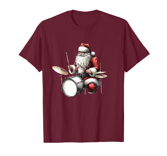 Drummer Santa Funny Christmas Xmas Santa Playing Drums Humor T-Shirt