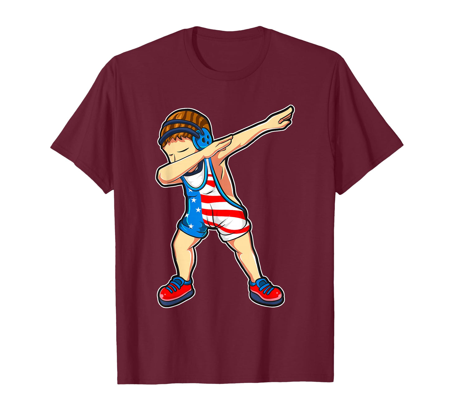 Dabbing Wrestling Boy Wrestler US Flag T-Shirt