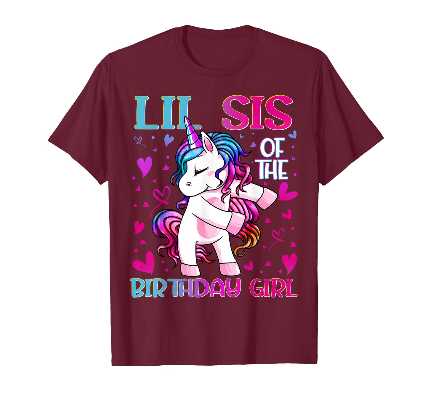 Lil Sis of The Birthday Girl Flossing Unicorn Little Sister T-Shirt