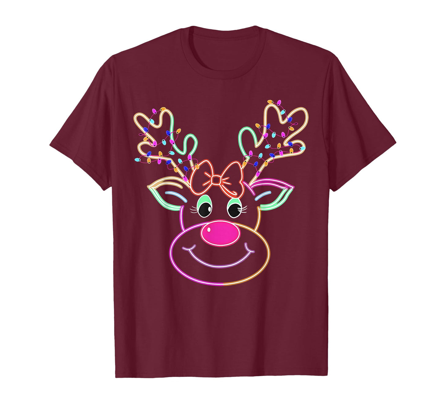 Christmas Reindeer Coquette Bow Xmas Lights Women Girls T-Shirt