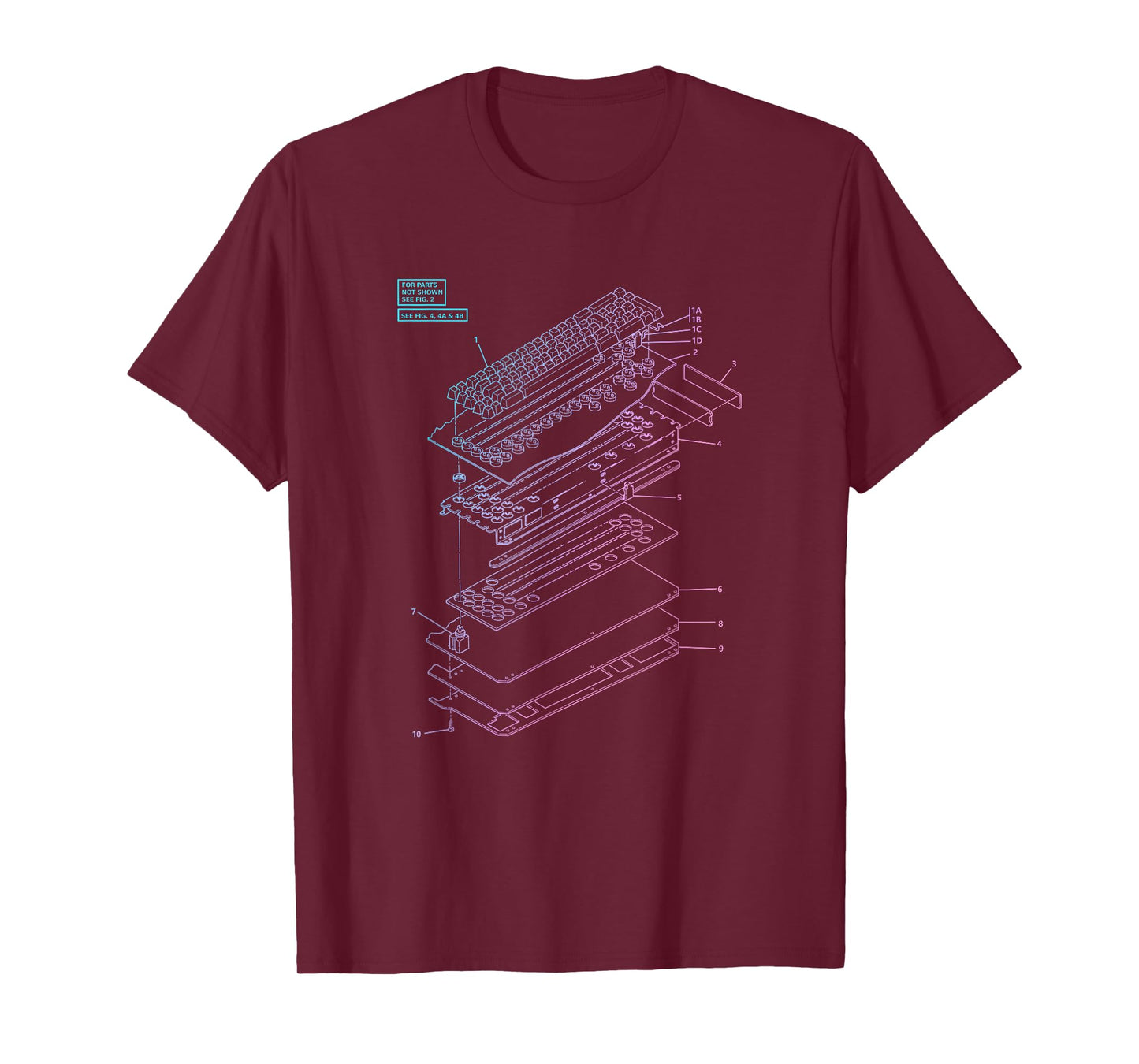 All Things Geek by MCMA Mechanical Keyboard Patent Drawing Graphic Design Art T-Shirt - Unisex-Adults, Black, Small