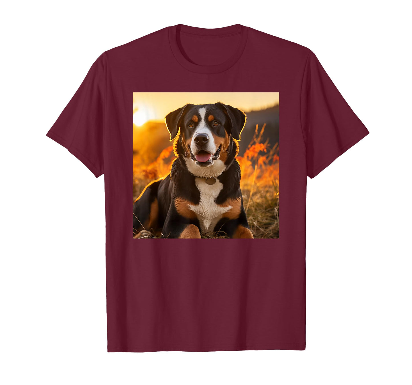 Greater Swiss Mountain Dog Sitting In The Sunset Photography T-Shirt