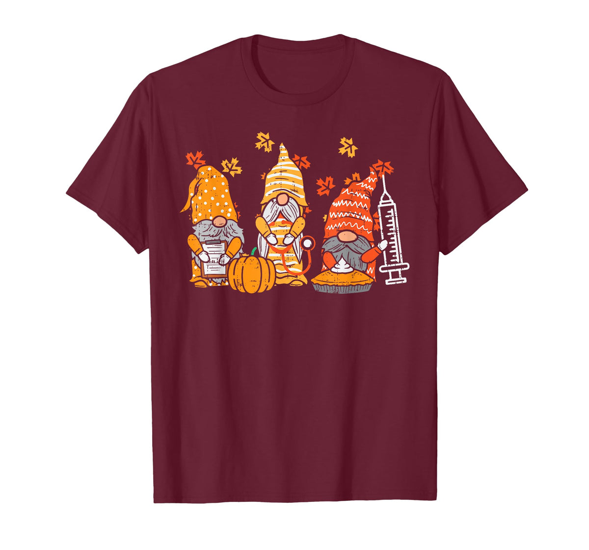 Thanksgiving Nurse Gnomes Fall Scrub Top Autumn RN Women T-Shirt