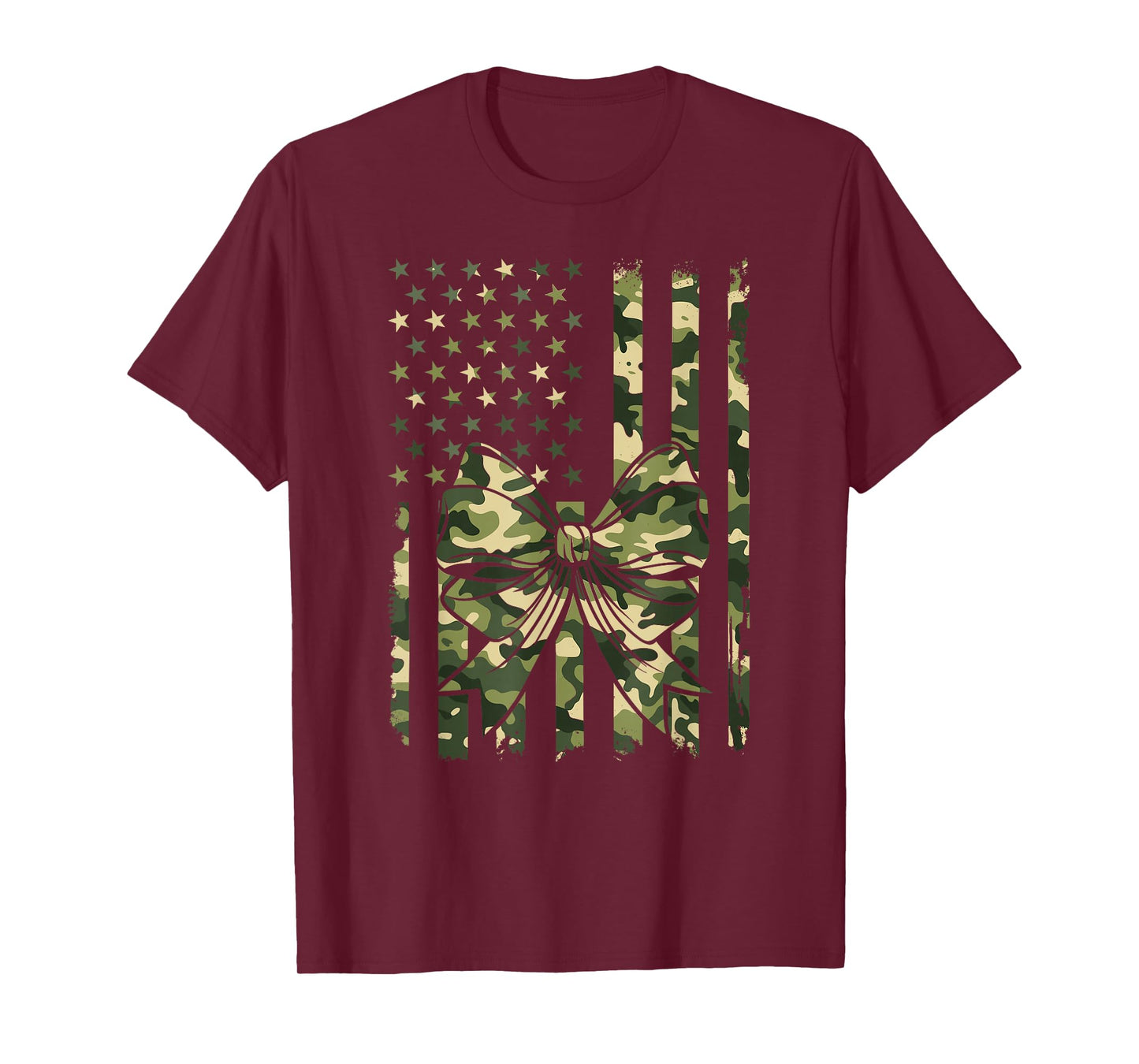 Girls Camo Coquette Bow American Army Flag Camouflage Hunter T-Shirt