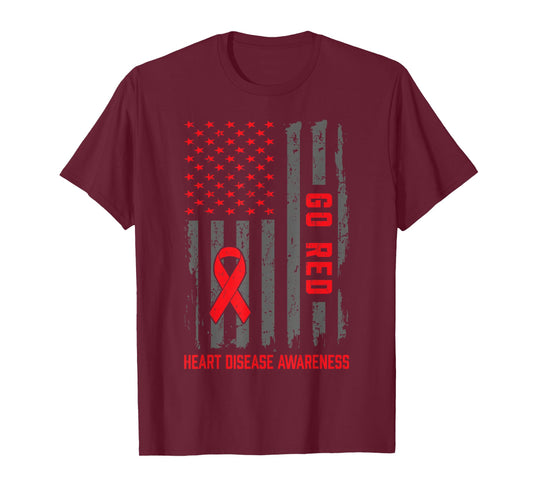Heart Disease American Flag Go Red Heart Disease Awareness T-Shirt