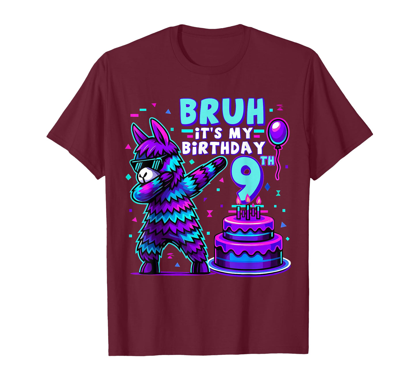 Bruh Dabbing It's My 9th Birthday Llama Pinata 9 Year Old T-Shirt