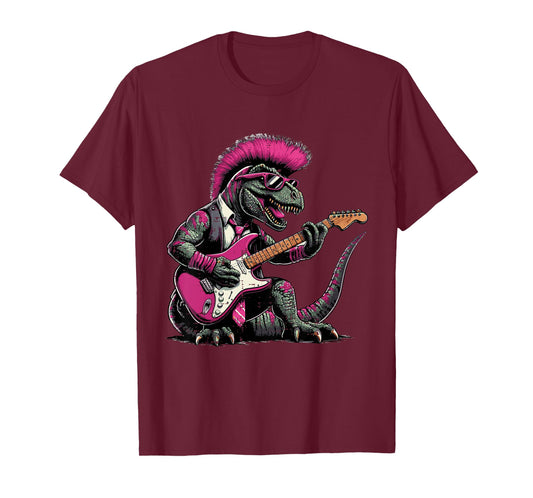 Kids Music Rocker Dino Mohawk Electric Guitar Trex Rock Boys Kids T-Shirt